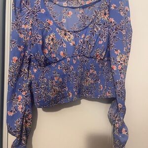 Free People Floral Blue Women's Top